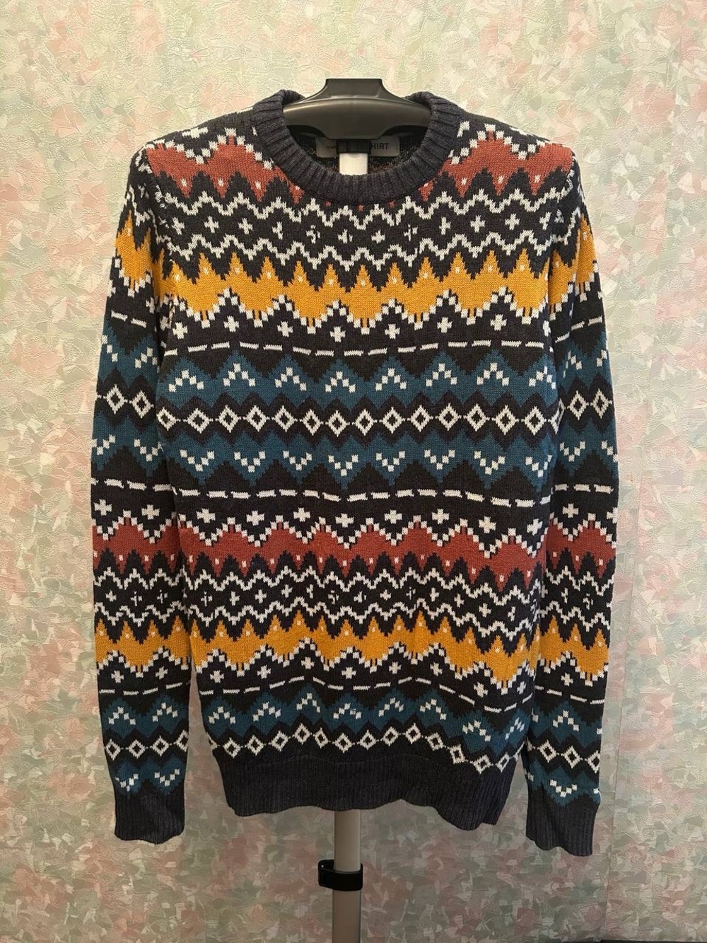Comme des Garcons Navy Multicolor Fair Isle Crewneck Sweater